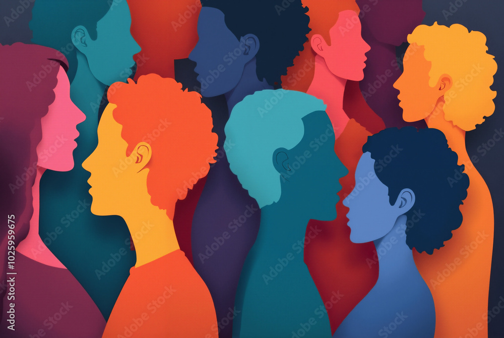 Vibrant Abstract Human Silhouettes: Unity in Diversity | Ideal for Diversity Campaigns, Social Inclusion Posters, or Corporate Branding Vibrant Abstract Human Silhouettes: Unity in Diversity | Ideal for Diversity Campaigns, Social Inclusion Posters, or Corporate Branding