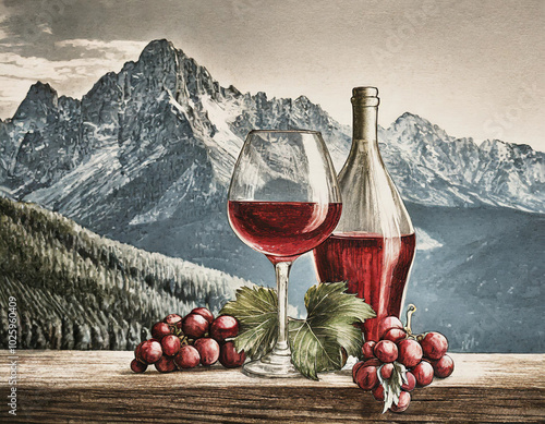 Enjoying a glass of red wine with a scenic mountain backdrop at sunset