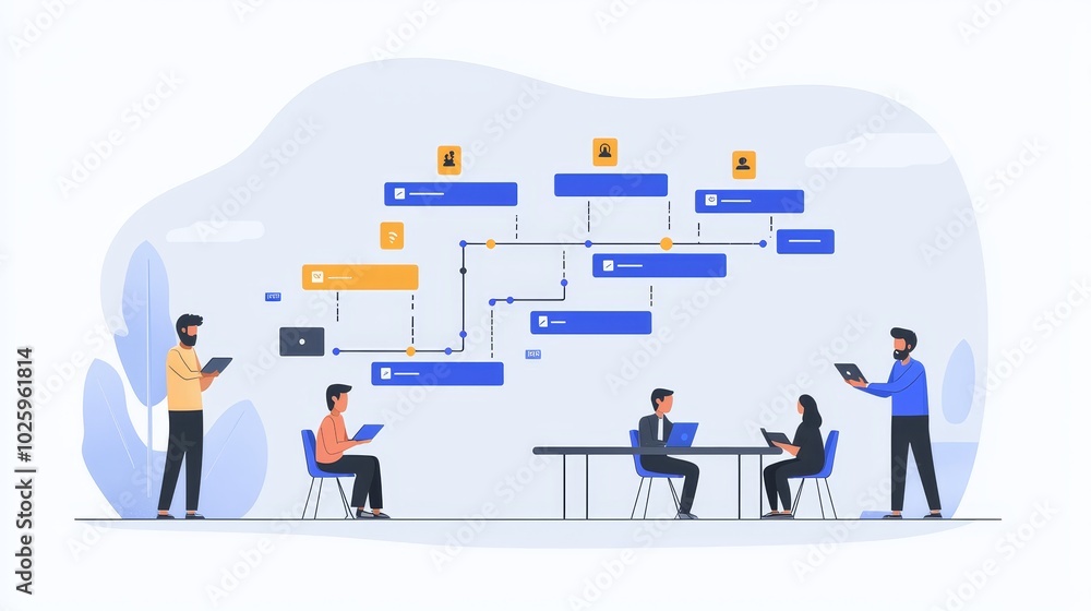Vibrant Flat Design Flowchart and Team Collaboration Vibrant Flat Design Flowchart and Team Collaboration