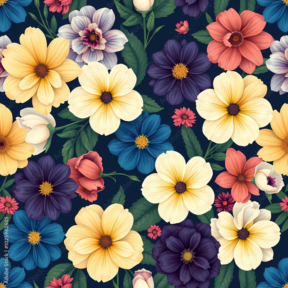 Seamless Pattern Colorful Flowers Seamless Pattern Colorful Flowers