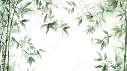 bamboo leaves on white background, vintage tone color tone style. 