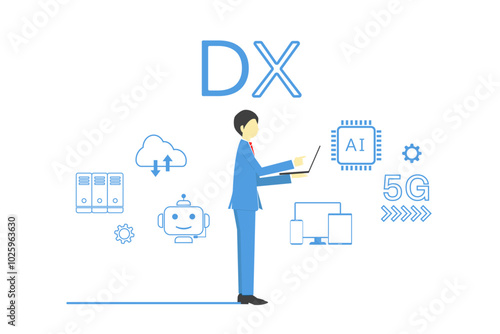 DX化を推し進めるビジネスマンのイメージイラスト