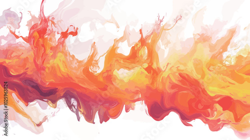 Fire flames on white background. Ink in water. Vector illustration. 