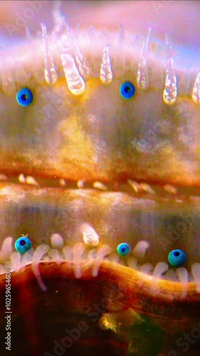 Black Sea mollusk Scallop -Flexopecten ponticus, simple eyes and tentacles of a mollusc, Black Sea photo