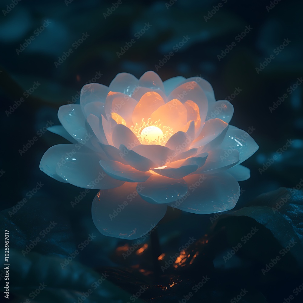 Luminous water lily flower in a serene pond setting. Luminous water lily flower in a serene pond setting.