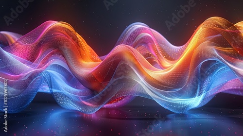 A vibrant abstract background featuring colorful flowing lines and waves in a rainbow-like pattern with smooth curves and dynamic motion, perfect for design and decoration purposes