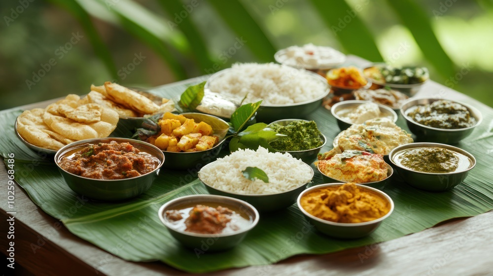 Authentic Indian food with a focus on regional delicacies, showcasing both North Indian and South Indian cuisine on a single table Authentic Indian food with a focus on regional delicacies, showcasing both North Indian and South Indian cuisine on a single table