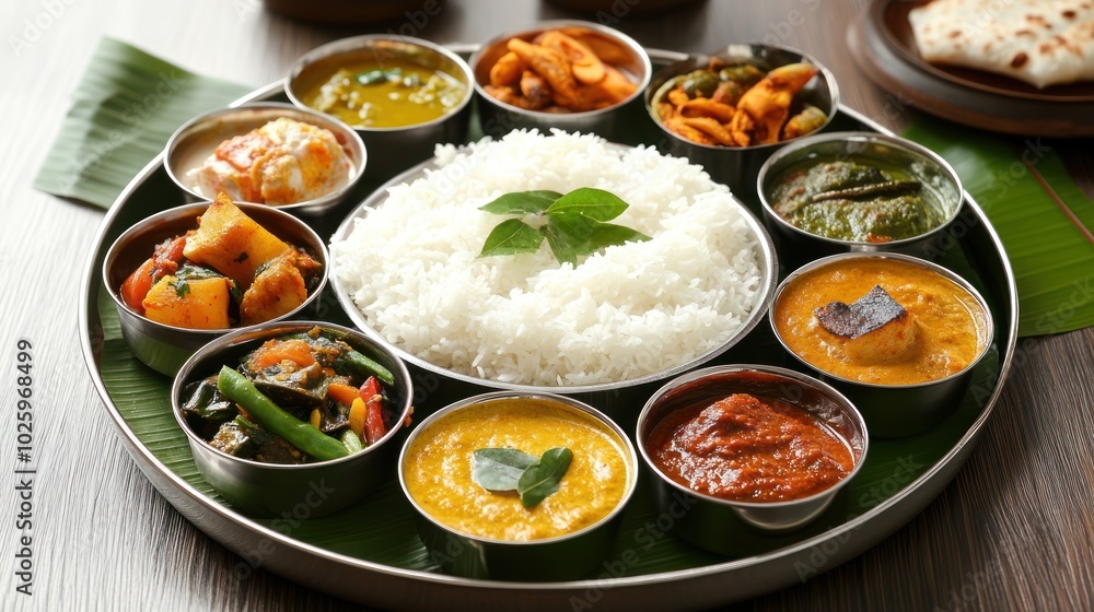Authentic Indian food with a focus on regional delicacies, showcasing both North Indian and South Indian cuisine on a single table Authentic Indian food with a focus on regional delicacies, showcasing both North Indian and South Indian cuisine on a single table