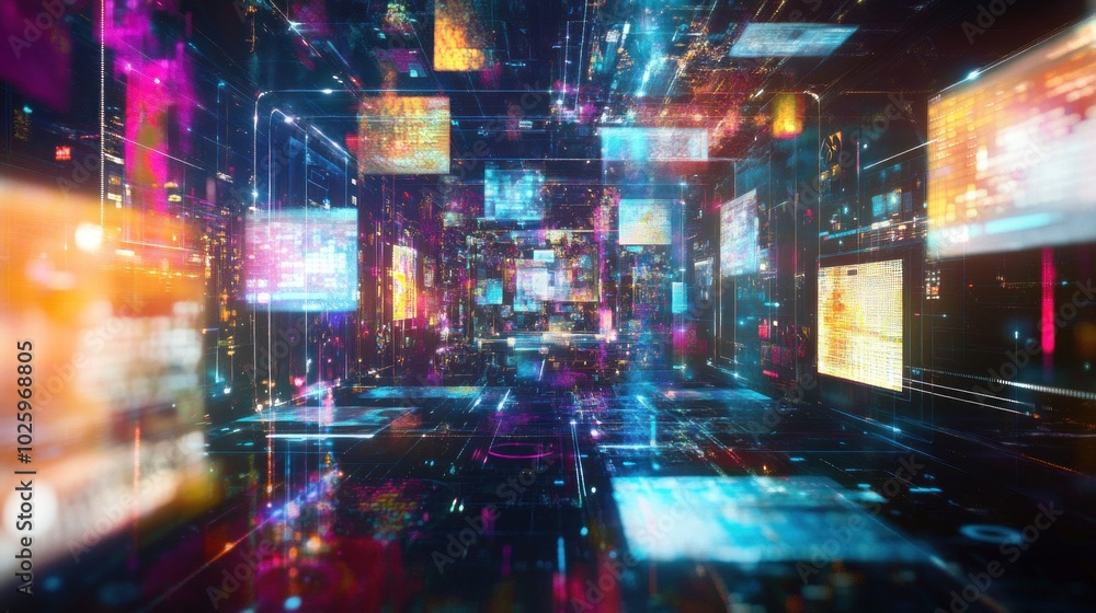 A digital landscape filled with vibrant data streams and screens, symbolizing technology and connectivity. A digital landscape filled with vibrant data streams and screens, symbolizing technology and connectivity.