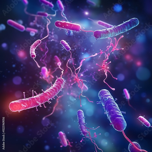 A graphic illustration of the lifecycle of typhoid bacteria, with arrows indicating transmission routes and symptoms, suitable for educational purposes