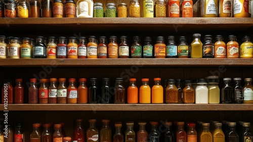 Spice Rack with a Variety of Jars