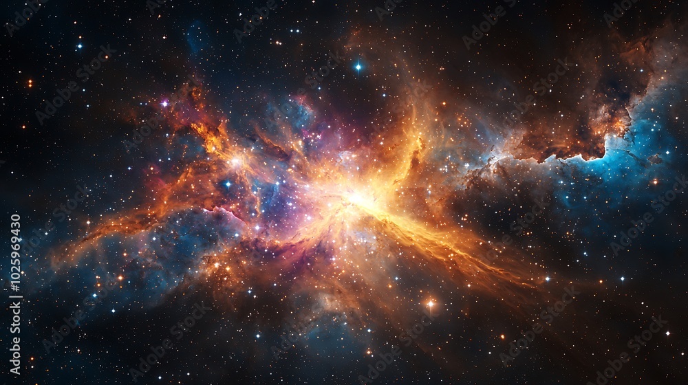 Vibrant cosmic explosion in deep space, colorful nebulous clouds. Vibrant cosmic explosion in deep space, colorful nebulous clouds.