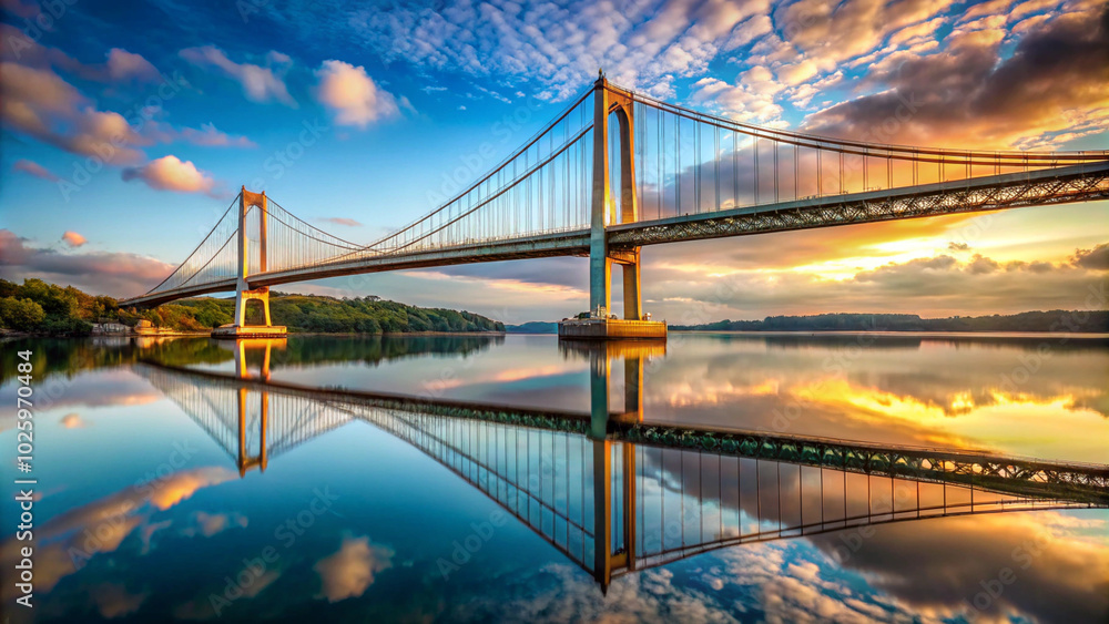 a-huge-suspension-bridge-and-its-perfect-reflecti a-huge-suspension-bridge-and-its-perfect-reflecti