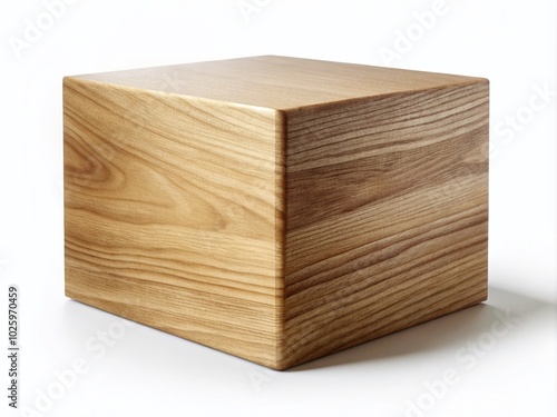 Isolated Wooden Cube on White Background - Minimalist Design Element for Creative Projects