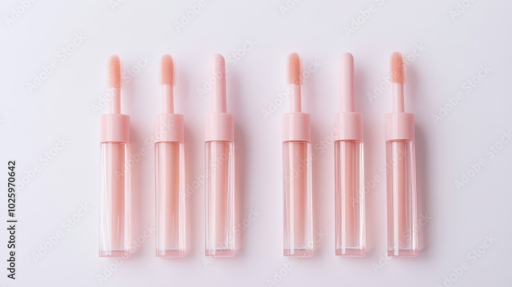 Obraz premium Pink lip gloss tint with color shading pallete smudge gel,Liquid lipsticks with smudge stroke paint,makeup cosmetic lips, product mockup for beauty fashion business,sale,swatch color,template.