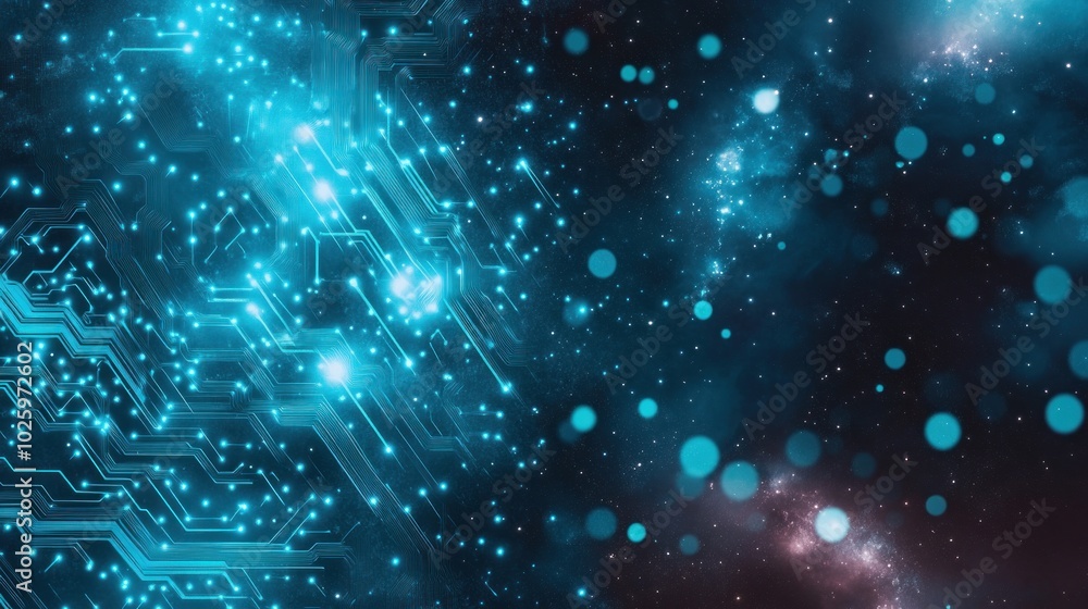 A digital abstract representation of technology and space, featuring circuits and cosmic elements. A digital abstract representation of technology and space, featuring circuits and cosmic elements.