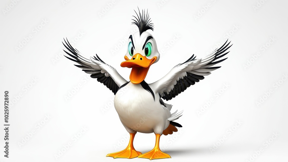 Fototapeta premium Angry duck graphic art featuring a humorous and expressive duck. Great for memes, logos, or design projects needing a fun and bold character