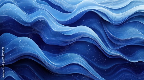 Abstract blue and white wave pattern background with subtle sparkle.