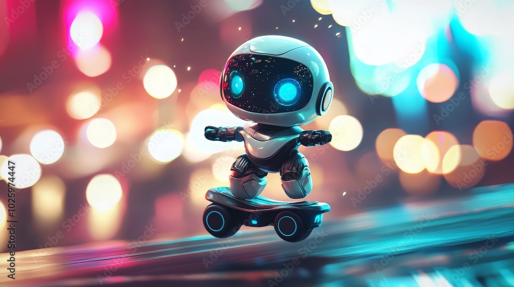 Cheerful Robot Riding a Tiny Hoverboard Cheerful Robot Riding a Tiny Hoverboard