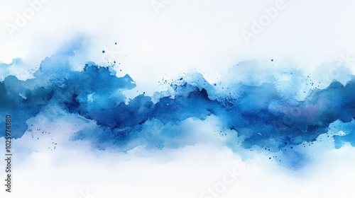 Abstract watercolor background with blue and white colors.