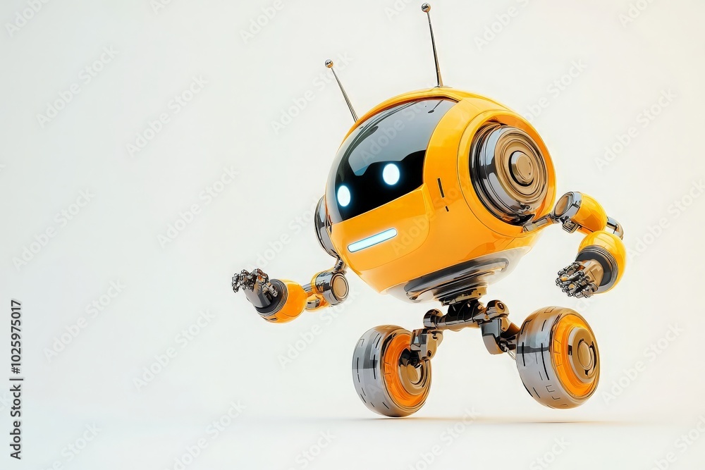 Happy Mini Robot Spinning on a Single Wheel Happy Mini Robot Spinning on a Single Wheel