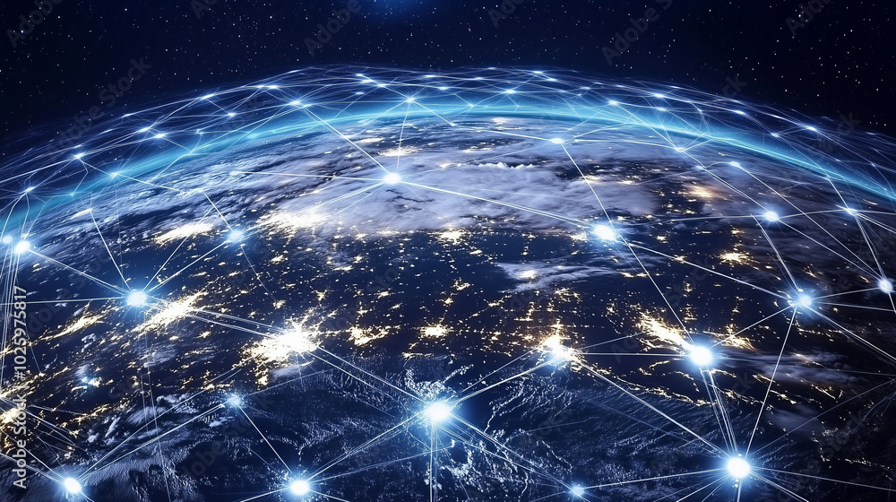 Obraz premium Earth illuminated with a network of glowing connections.