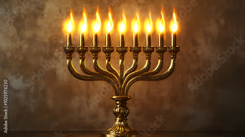 Golden menorah, white background, 2025 4k