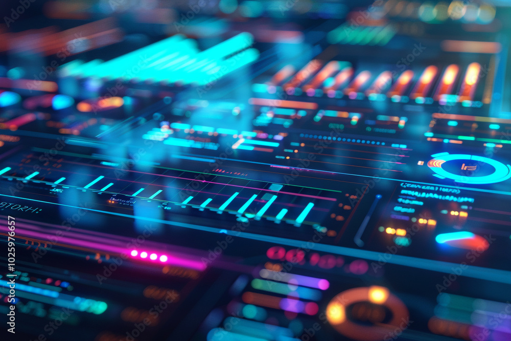 Close-up of an AI-powered analytics dashboard, illustrating the precision and efficiency brought to data analysis by machine learning Close-up of an AI-powered analytics dashboard, illustrating the precision and efficiency brought to data analysis by machine learning
