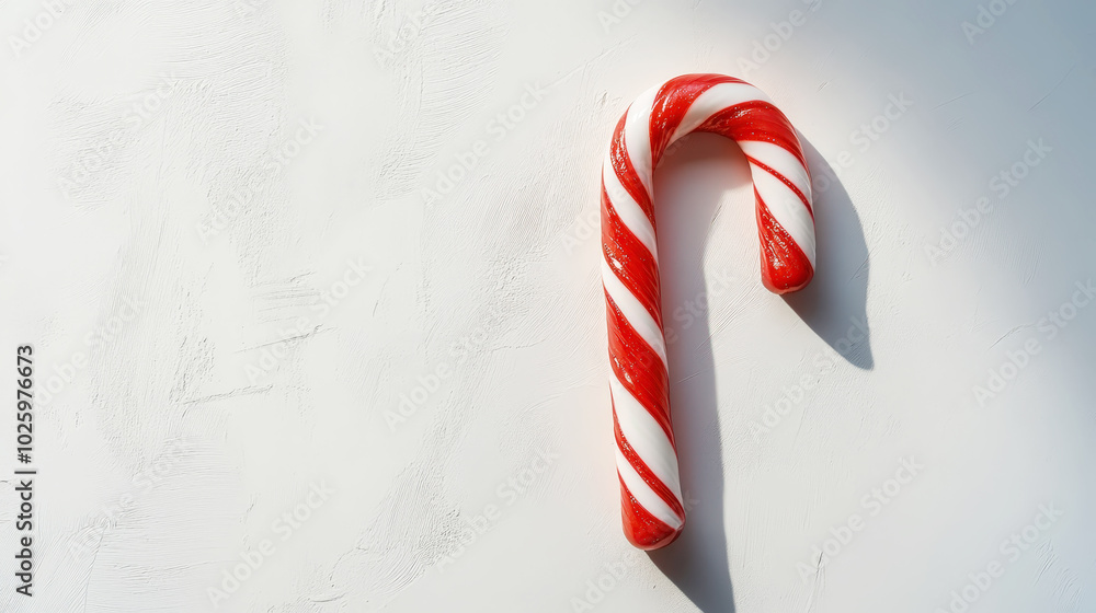 Candy cane top view on light clear background, aesthetic christmas template, copy space. Generative AI Candy cane top view on light clear background, aesthetic christmas template, copy space. Generative AI