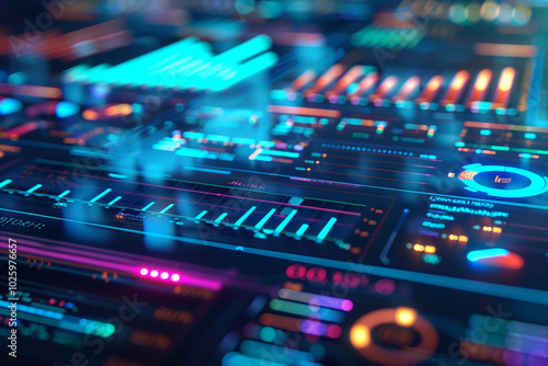 Close-up of an AI-powered analytics dashboard, illustrating the precision and efficiency brought to data analysis by machine learning