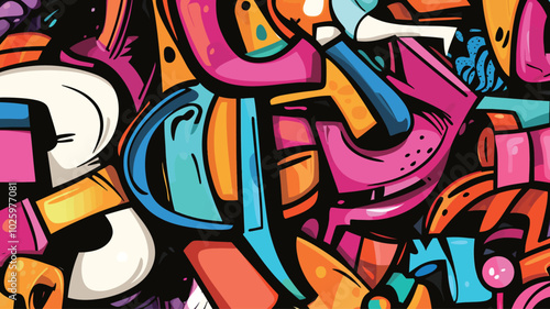 Graffiti Urban Seamless Pattern. Colorful Vector Illustration.