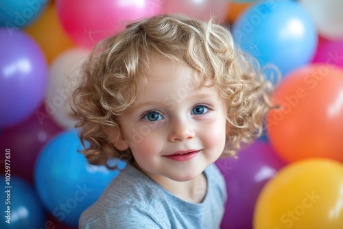 Portrait of smiling baby girl playing with balloons
