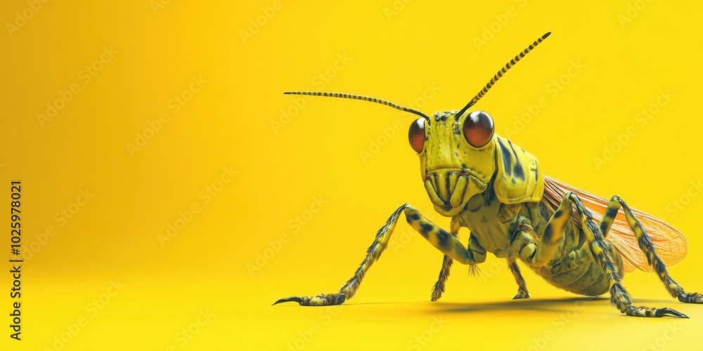 Fototapeta premium Vibrant Close-Up of a Yellow Insect Against a Bold Background
