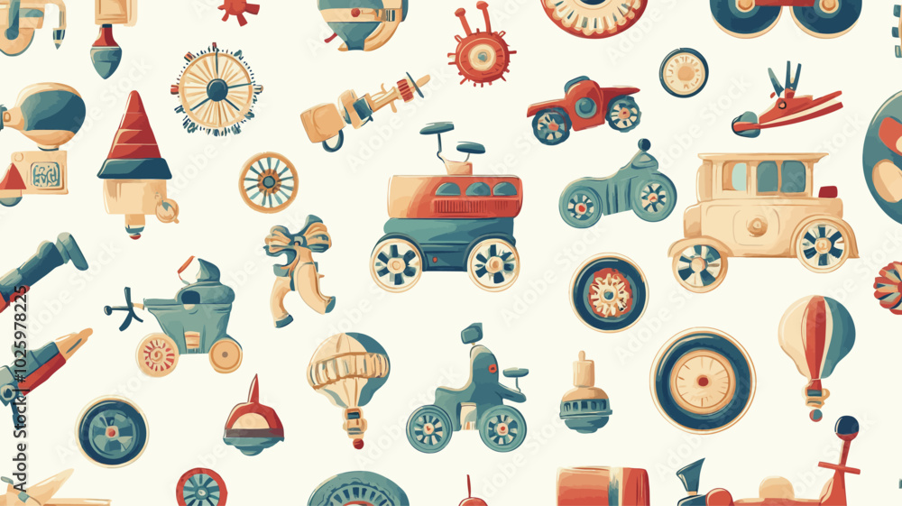 Naklejka premium Seamless pattern with vintage toys. Cartoon style. Vector illustration. 