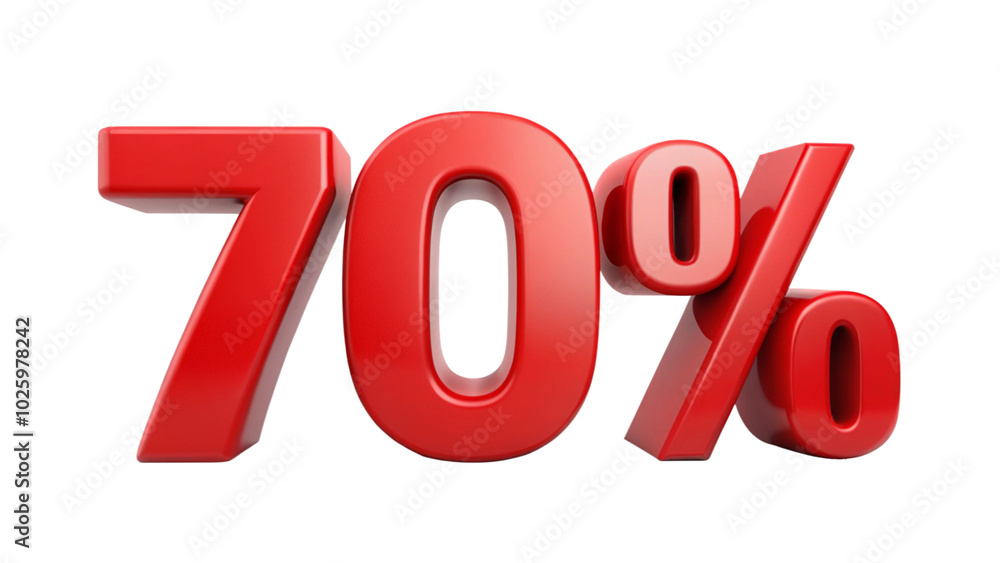 Bold red number 70% on a transparent background, ideal for clear and impactful advertising materials. Bold red number 70% on a transparent background, ideal for clear and impactful advertising materials.