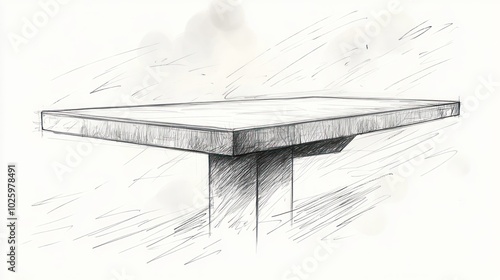 A hand-drawn sketch of a rectangular table with a single leg. The table is drawn in a simple, minimalist style with a textured background. photo