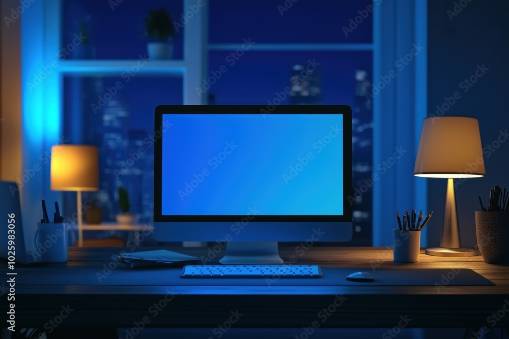 Naklejka premium home desktop with monitor and laptop