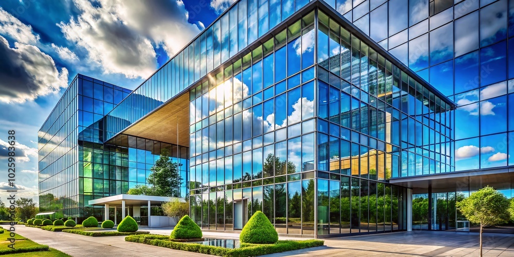 Obraz premium Modern Building Reflection with Blue Sky in Windows - Stunning Urban Architecture Photography