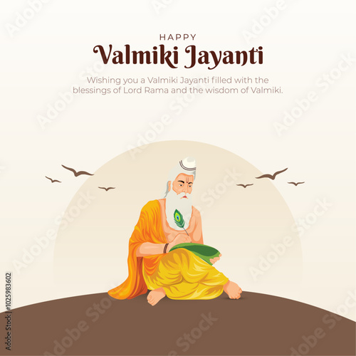 Happy Valmiki Jayanti Post and Greeting Card. Birthday of Indian Ancient Poet Valmiki Celebration Vector Illustration