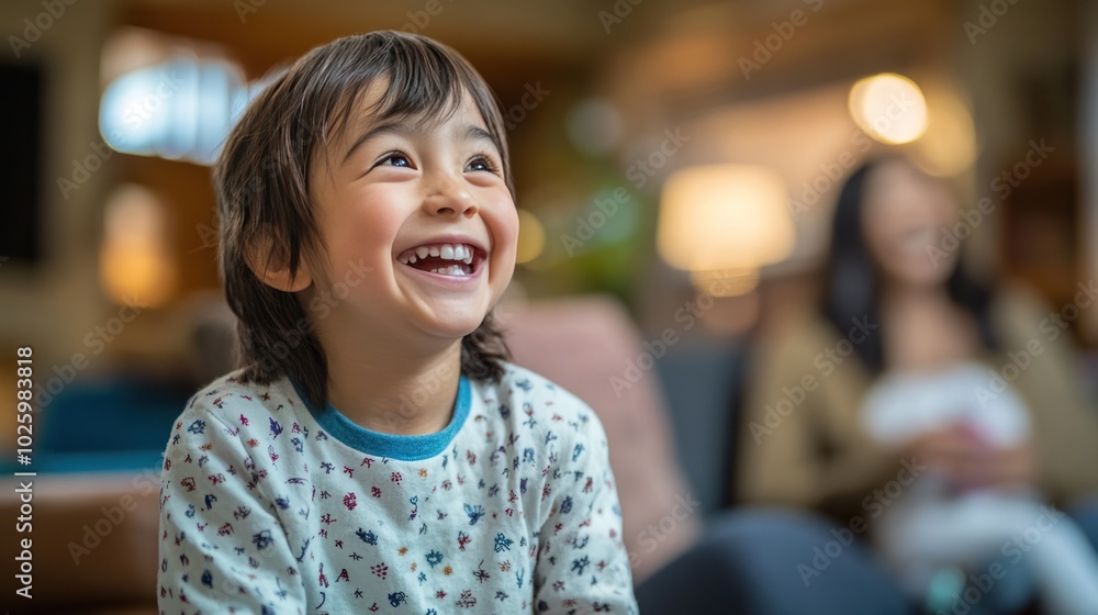 A youngster enjoying time with their family in a peaceful, nurturing home environment, filled with laughter and warmth A youngster enjoying time with their family in a peaceful, nurturing home environment, filled with laughter and warmth