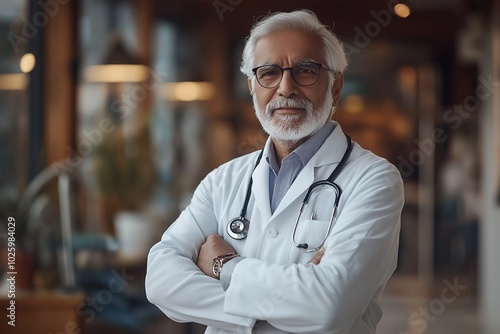 Experienced Indian Doctor in White Coat with Stethoscope Smiling Proudly in Hospital