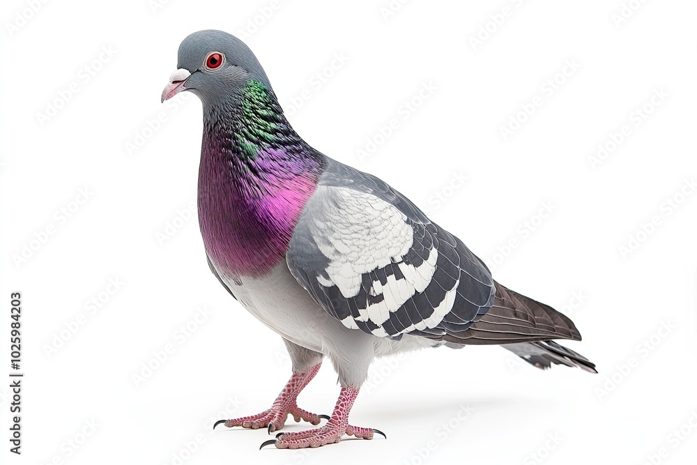 Full body of standing pigeon bird isolate on white background whit clipping path, Front view Full body of standing pigeon bird isolate on white background whit clipping path, Front view