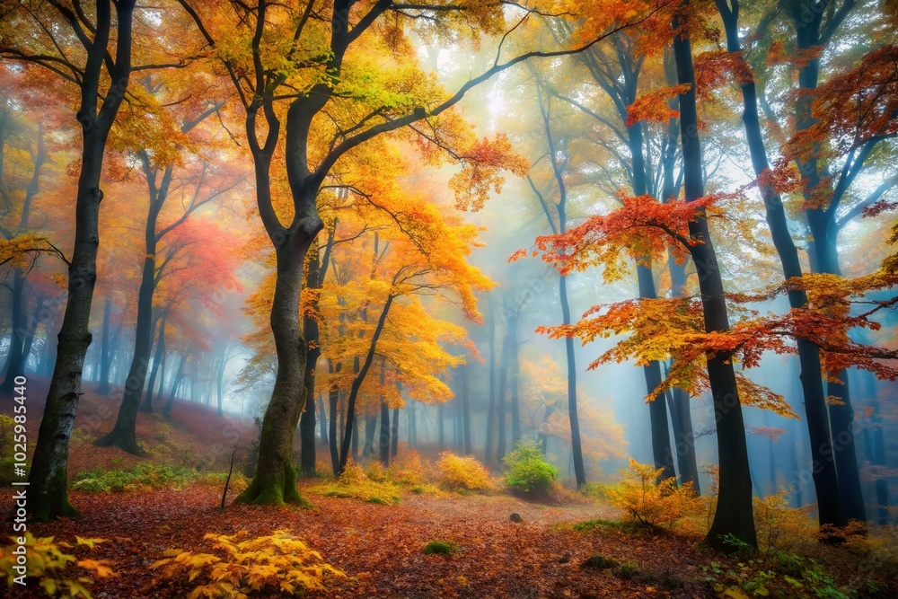 Fototapeta premium Mysterious Fall Forest: Enigmatic Autumn Landscape Photography