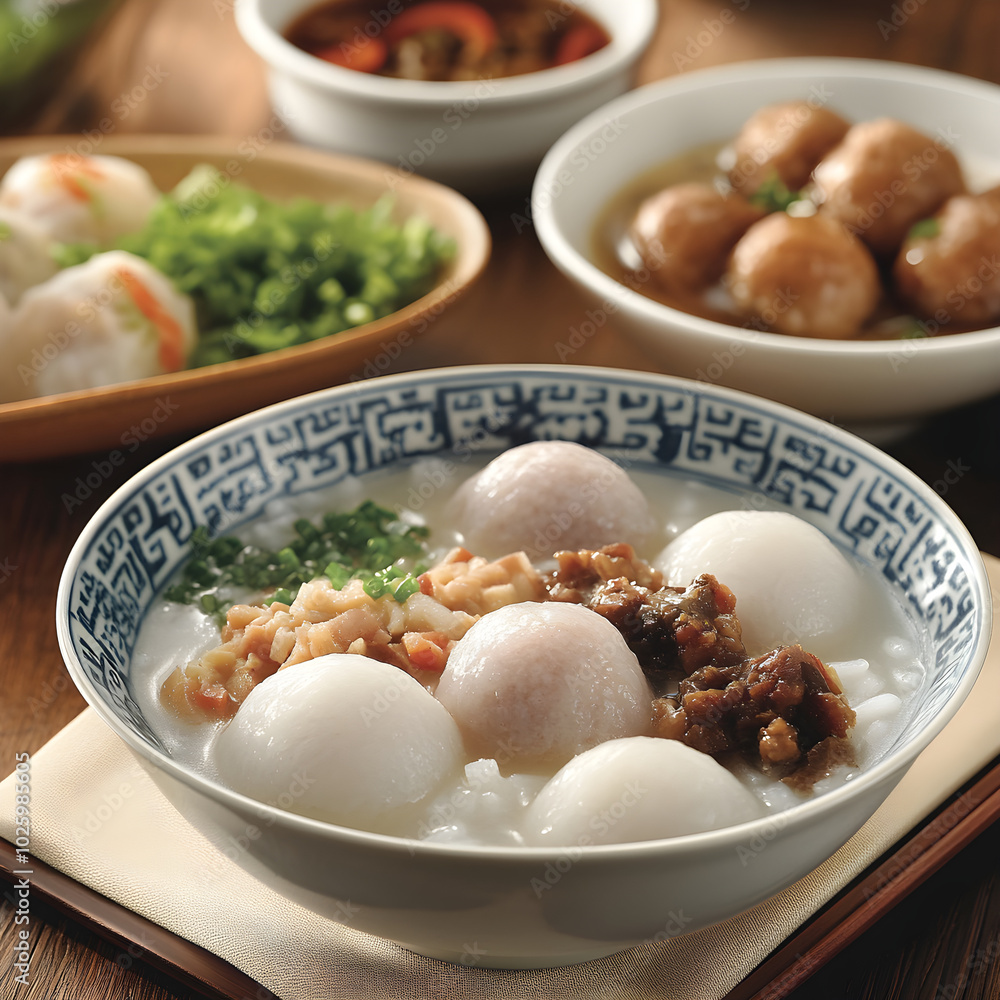 Enjoying a bowl of tangyuan in taiwan with side dishes Enjoying a bowl of tangyuan in taiwan with side dishes
