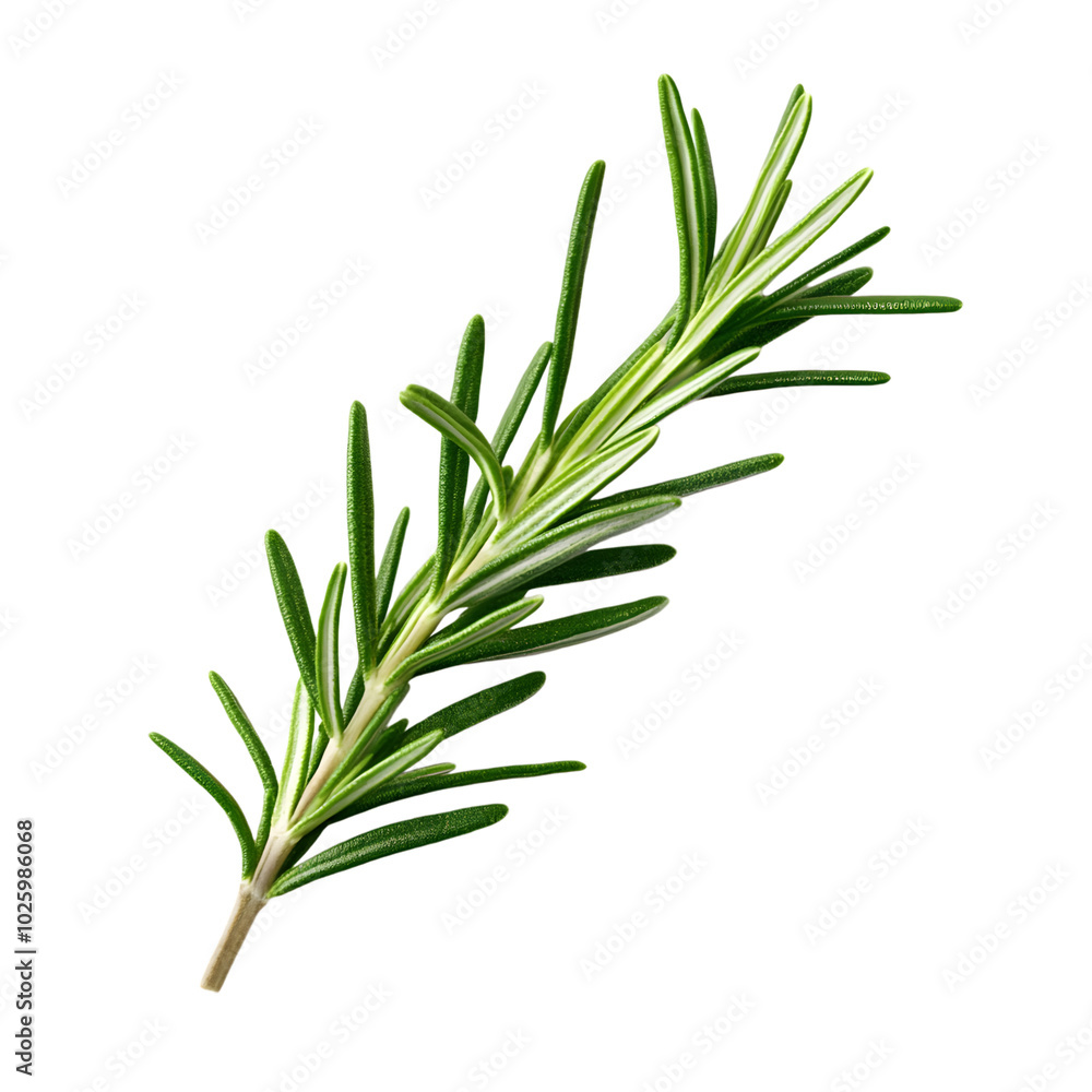 Fototapeta premium Fresh rosemary sprig showcasing vibrant green leaves, perfect for culinary and medicinal uses, with a black background highlighting its texture.