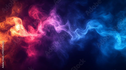 Vibrant Swirling Abstract Smoke Art in Pink Orange and Blue Hues