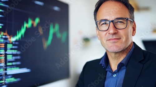 Confident professional, man in glasses conveying intelligence and expertise in corporate setting