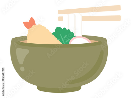 天ぷらうどんのベクターイラスト素材02