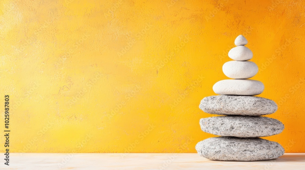 Obraz premium Balanced Stones on Bright Yellow Background