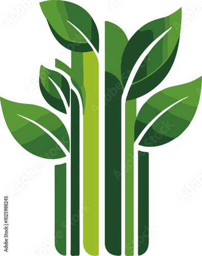 Stylized Green Leaves and Stems Vector Design